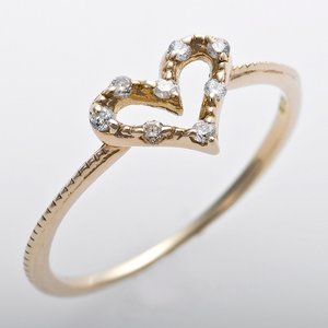 K10イエローゴールド　天然ダイヤリング 指輪 ピンキーリング　ダイヤモンドリング 0.03ct　2.5号　アンティーク調　プリンセス　ハートモチーフ