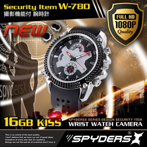 【防犯用】【超小型カメラ】【小型ビデオカメラ】 腕時計 腕時計型 スパイカメラ スパイダーズX （W-780） フルハイビジョン 赤外線 16GB内蔵 ウレタンバンド