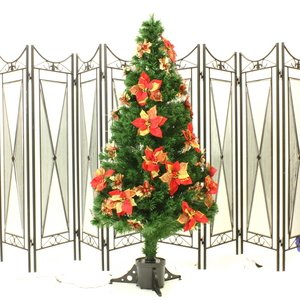【クリスマス】120cm光ファイバーツリー(クリスマスツリー ポインセチア/赤・金) T401-120