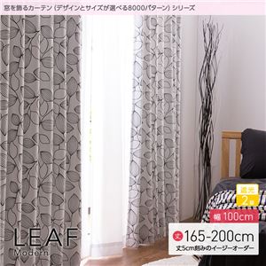 窓を飾るカーテン（デザインとサイズが選べる8000パターン）モダン LEAF（リーフ） 遮光2級 （AL） 幅100cm×丈170cm（2枚組） ブラック