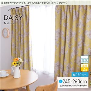 窓を飾るカーテン（デザインとサイズが選べる8000パターン）ナチュラル DAISY（デイジー） 遮光2級 形態安定 （AL） 幅150cm×丈245cm（2枚組） イエロー